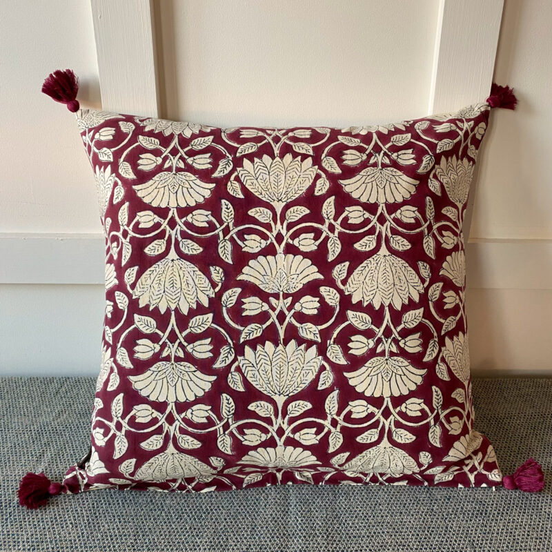Block Print Tassel Cushion - Savannah Ruby