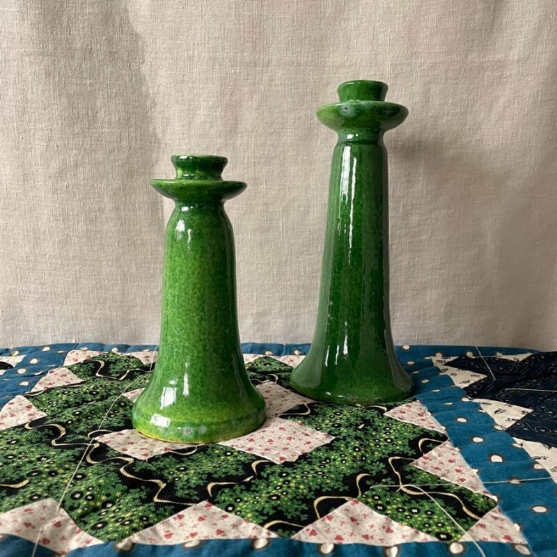 Glazed Ceramic Candlestick - Grass Green
