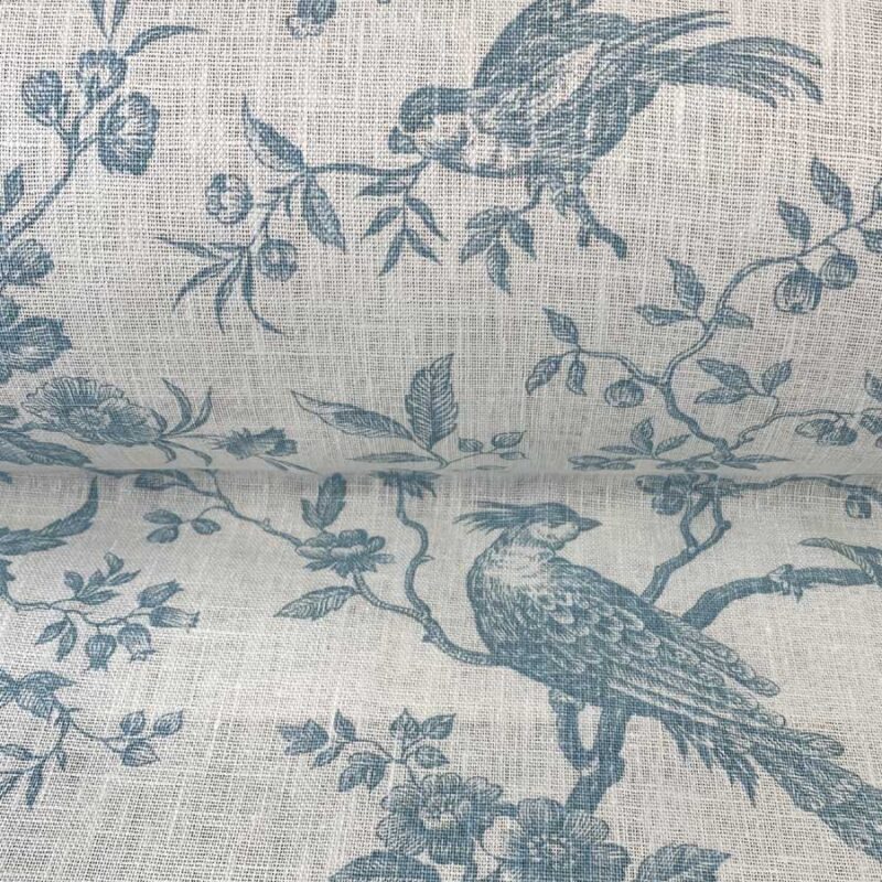 Loire Linen Fabric Toile Seagreen on Ivory