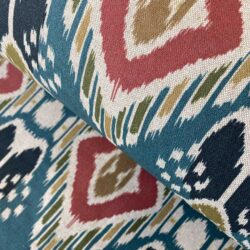 Sula-Ikat-Print Fabric-Teal-Olive-Red