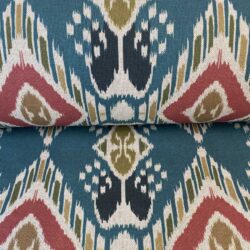 Sula-Ikat-Print Fabric-Teal-Olive-Red