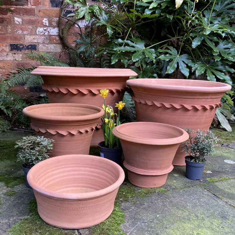 Twist detail terracotta garden pots Hand Thrown