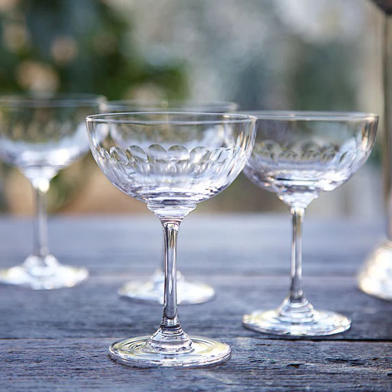 Set of Six Handmade Crystal Champagne Saucers - Lens Design