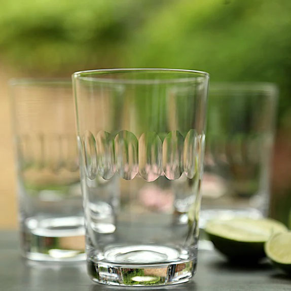 Set of Six Crystal Water Glasses - Lens Design
