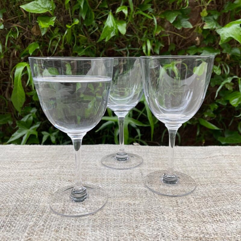 Set of Six Crystal Champagne Glasses with Lens Design