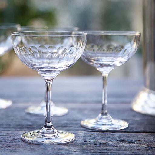 Pair of Handmade Crystal Champagne Saucers - Lens Design