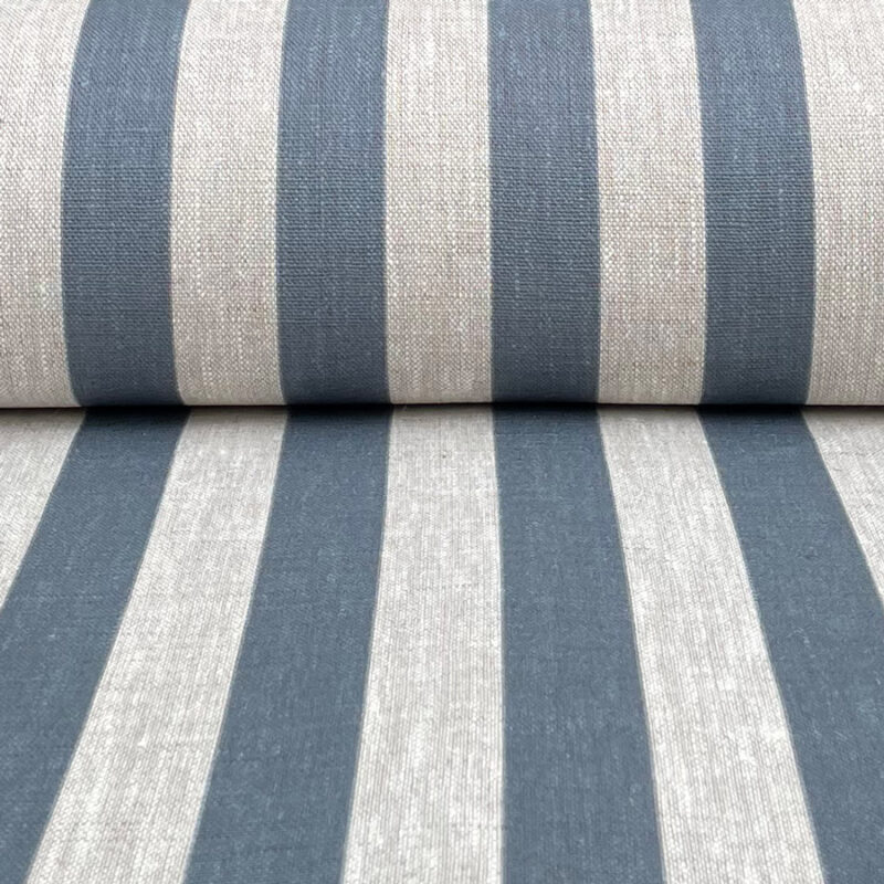 Beta Linen Stripe - Mid Blue, 100% Linen, curtain fabric, designed in the uk, Discount Fabric, Herefordshire Curtains, Herefordshire Fabric shop, Herefordshire soft furnishings fabric, Herefordshire upholstery fabric, Ledbury Blinds, Ledbury curtains, Ledbury fabric shop, Ledbury upholstery fabrics, linen furnishing fabrics, linen striped fabric, soft furnishing, stripe, striped fabric, striped linen fabric, Striped material, stripes, Tinsmiths, tinsmiths ticking, uk made furnishing fabric