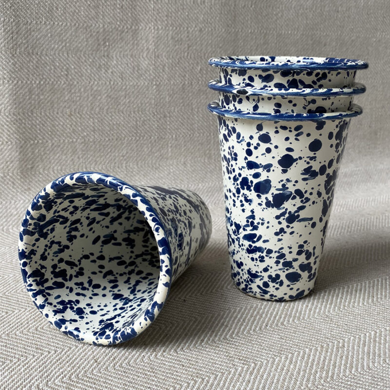 Splatterware enamel tumbler beaker cup Tinsmiths