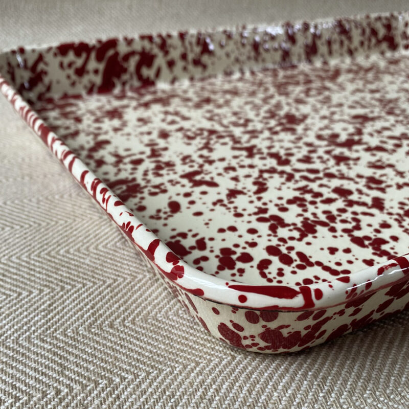 Enamelware Rectangle Tray - Burgundy and Cream - Image 2
