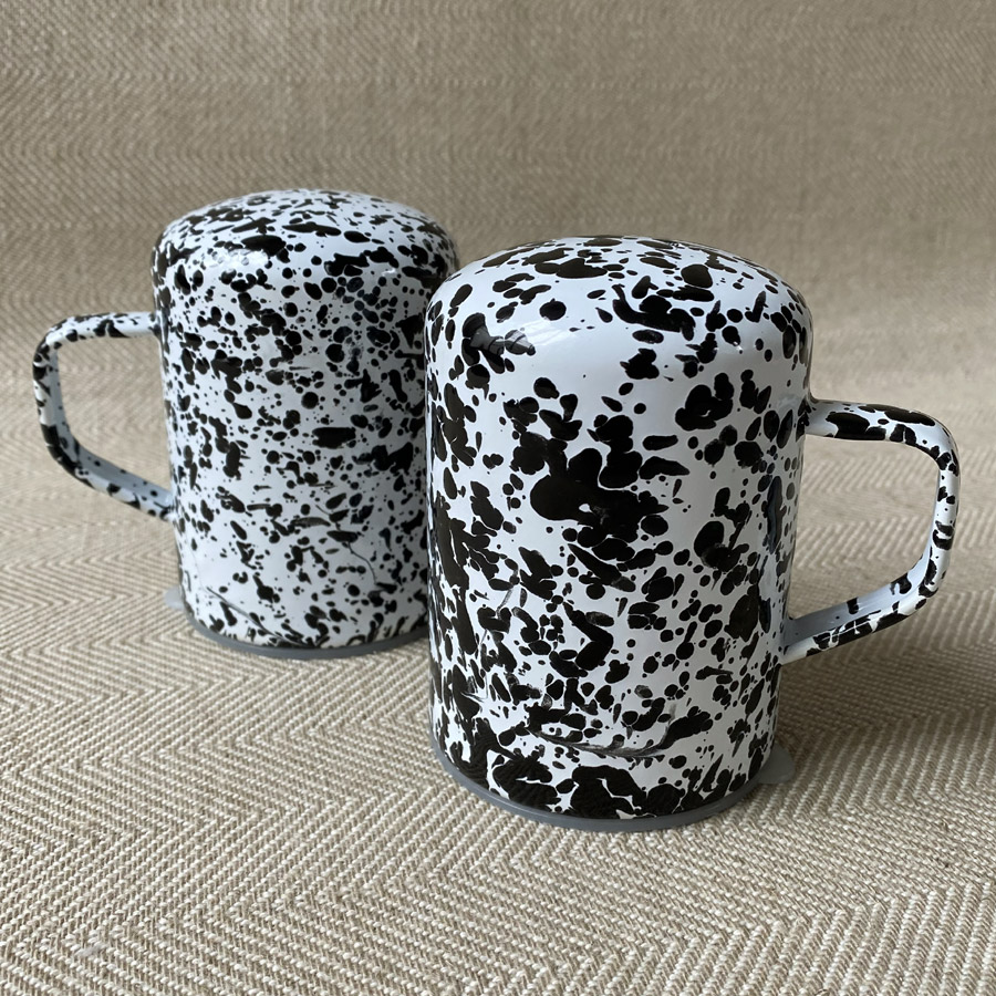 Black and white salt and pepper shop shakers