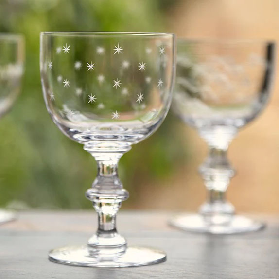 Set of Four Crystal Wine Goblets - Star Design