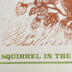 Jen Whiskerd Squirrel in the Strawberry Patch letterpress print Tinsmiths