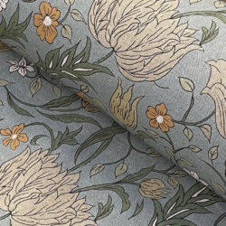 Tulipa Print Fabric Seagreen Taupe Tinsmiths
