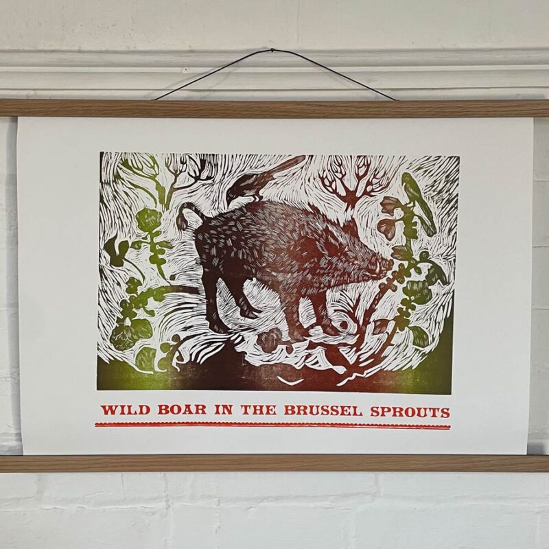 Wild Boar in the Brussel Sprouts, Letterpress Poster Jen Whiskerd