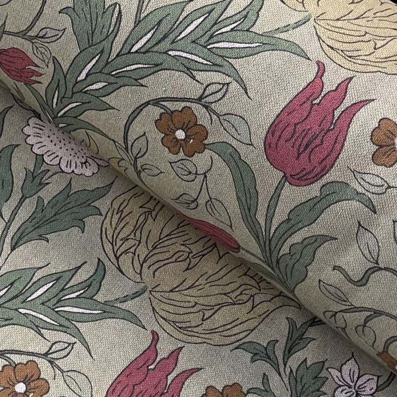 Tulipa Print Fabric Sage & Rust Tinsmiths cloth