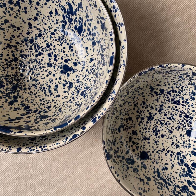 Enamelware Mixing Bowls - Navy and Cream