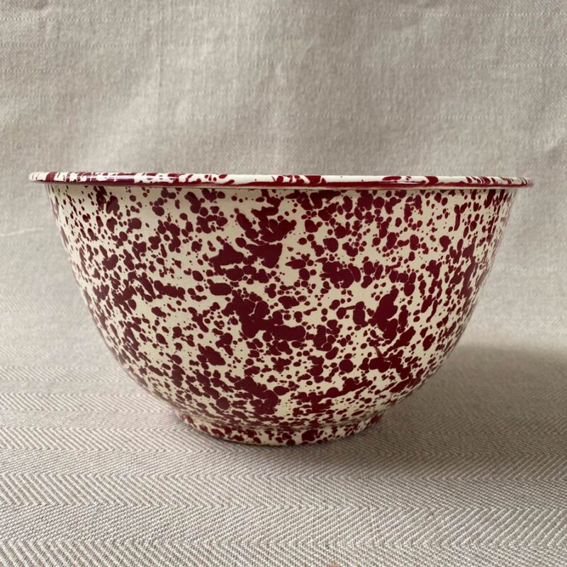 Enamelware Large Salad Bowl - Burgundy and Cream