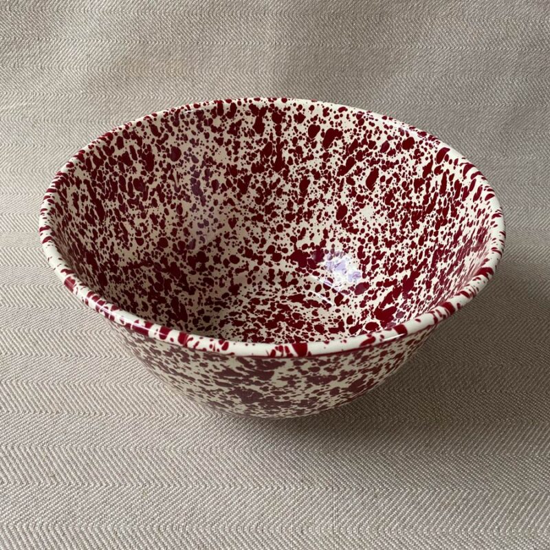 Enamelware Large Salad Bowl - Burgundy and Cream