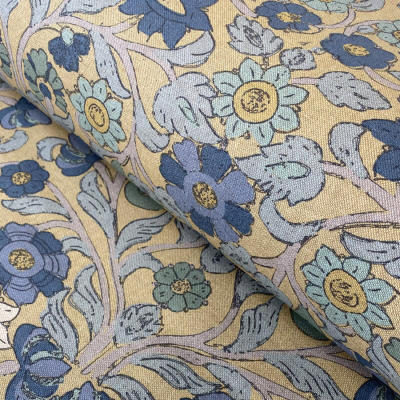 Virginia Print Fabric Tinsmiths Duckegg Gold