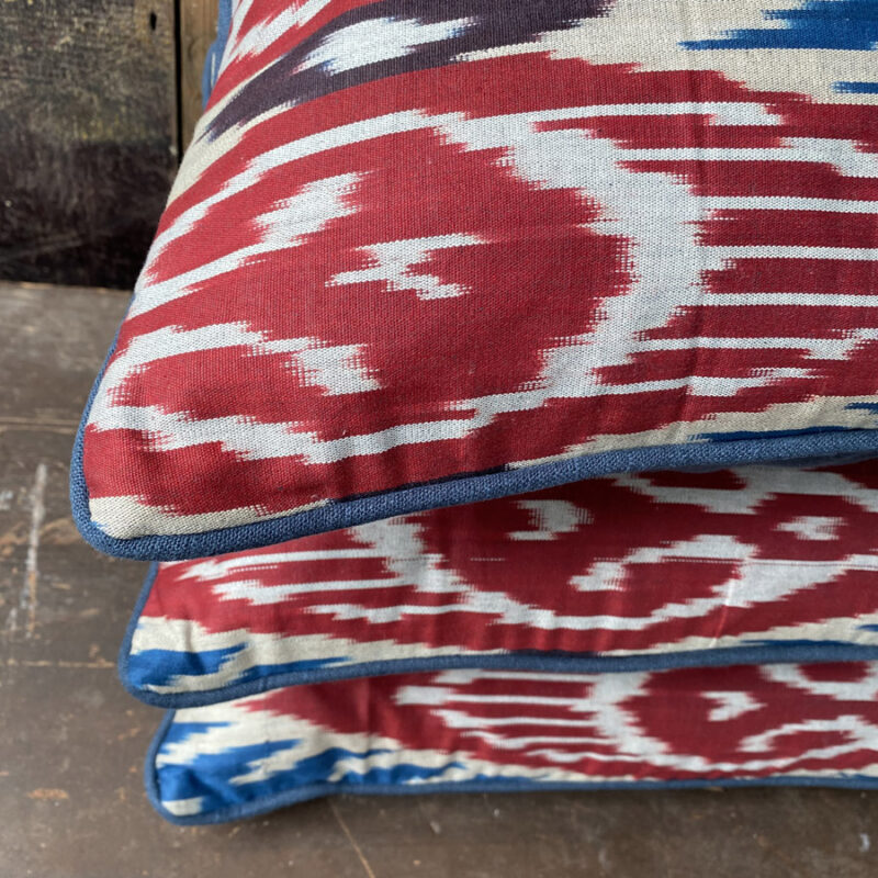 Woven Ikat Cushion Blue Red Tinsmiths
