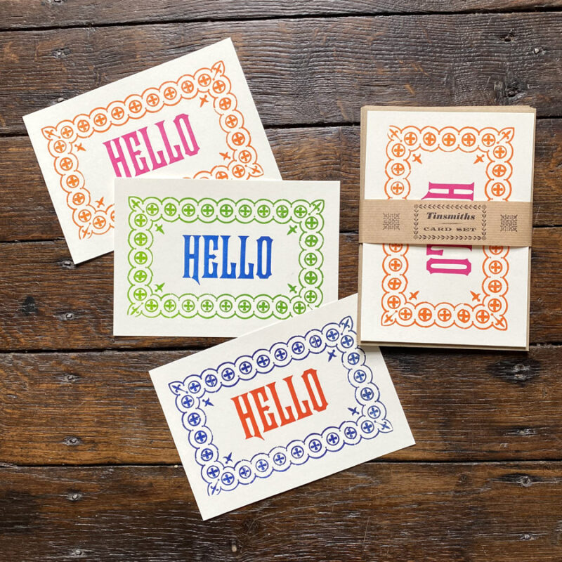 Letterpress Hello Postcard Set Tinsmiths Tilley printing