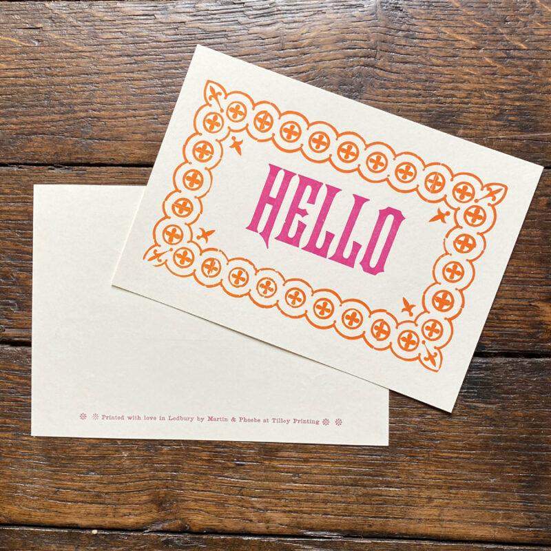 Letterpress Hello Postcard Set Tinsmiths Tilley printing