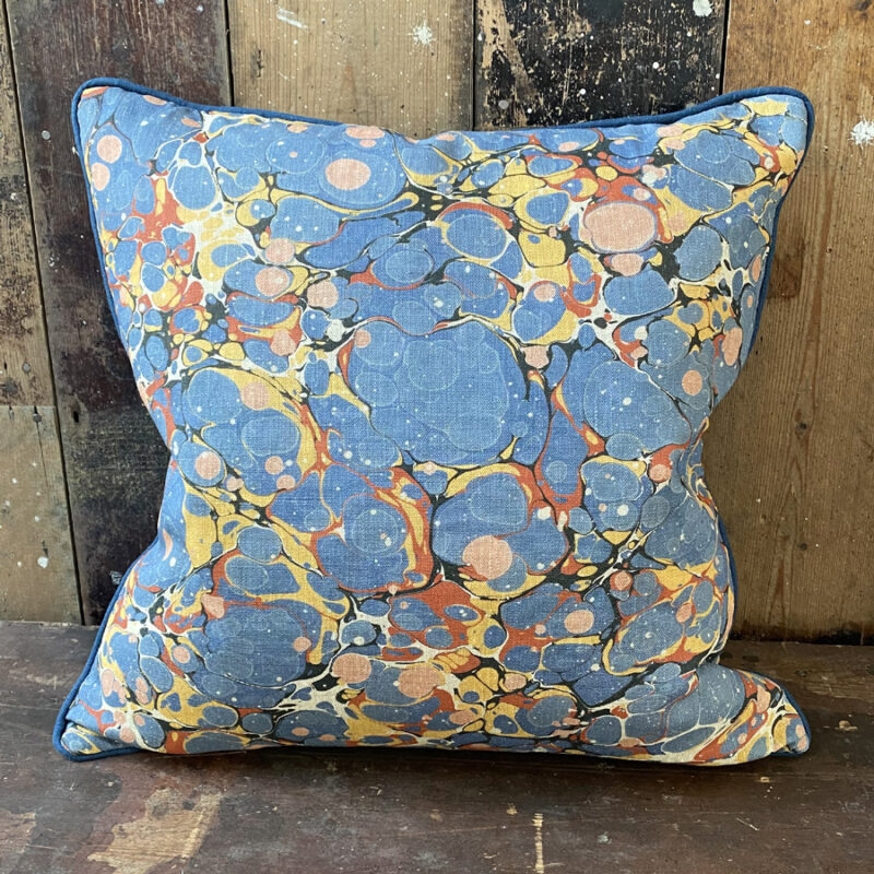 Tinsmiths Folio 1 Linen Marbled fabric Cushion Blue