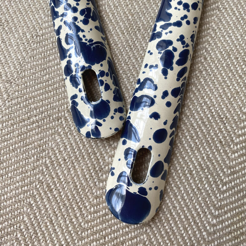Enamelware Slotted Spoon - Navy and Cream - Image 3