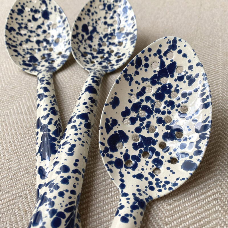 Enamelware Slotted Spoon - Navy and Cream - Image 2