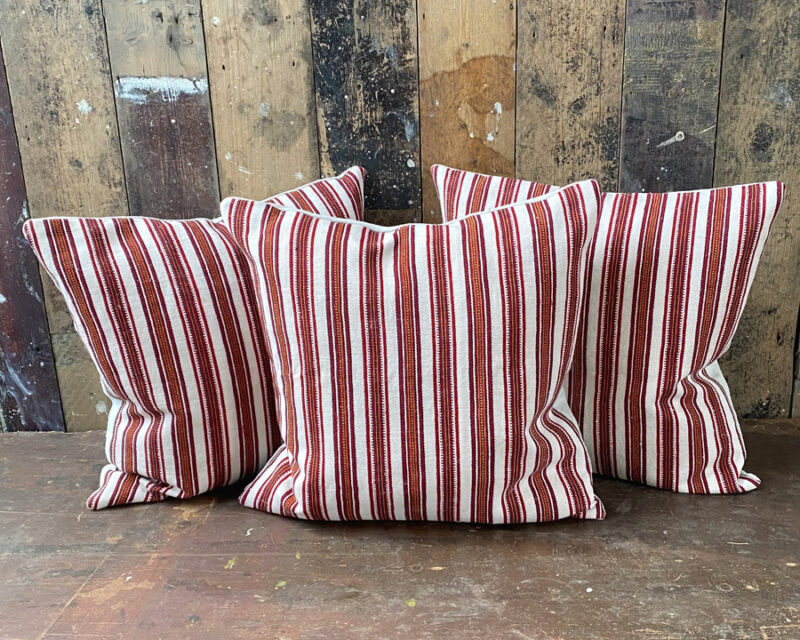 Antique Linen Fabric Striped ticking cushion Tinsmiths