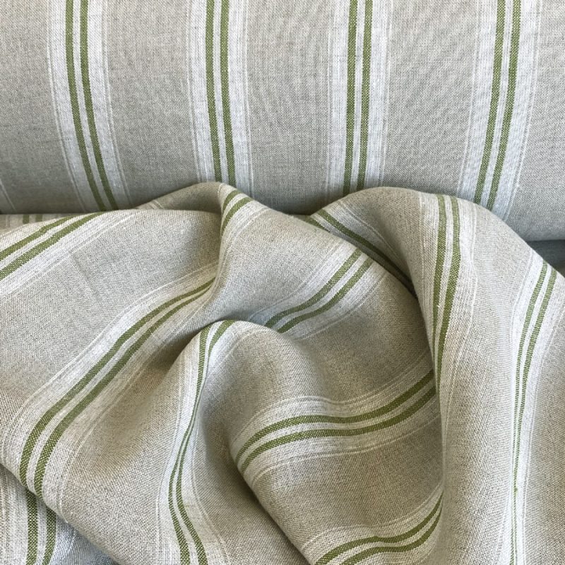 Washed Linen Oland Stripe - Grass Green - Image 2
