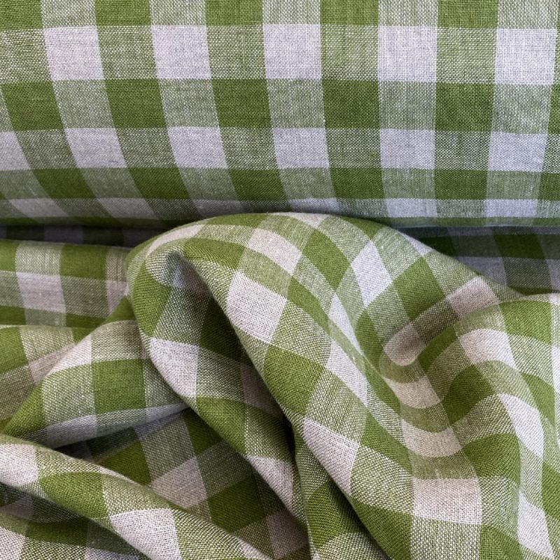 Washed Linen Check Grass Green - Image 2