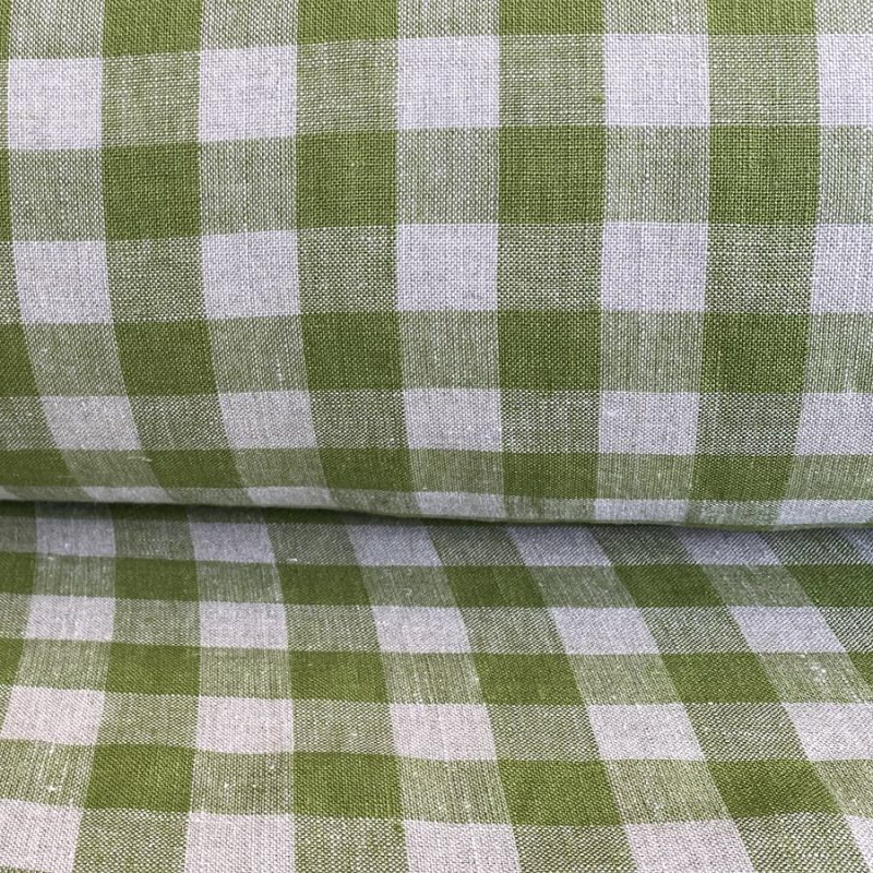 Washed Linen Check Grass Green - Image 3